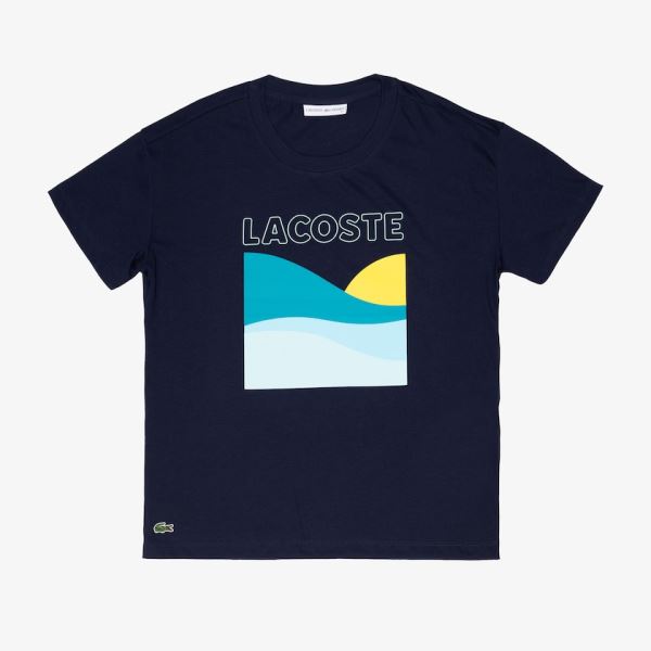 Lacoste SPORT Printed Tennis T-Shirt Dámské - Tričko Tmavě Blankyt Blankyt / Bílé | CZ-iEuFo6